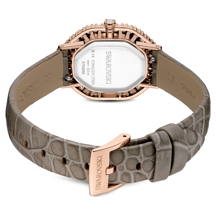 Matrix octagon watch Leather strap, Beige, Rose gold-tone finish